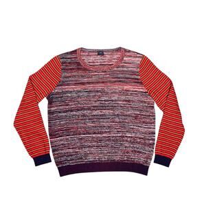 GAP Marled Stripe Cotton Sweater XL Red Crew Neck Long Sleeve Soft Knit Casual